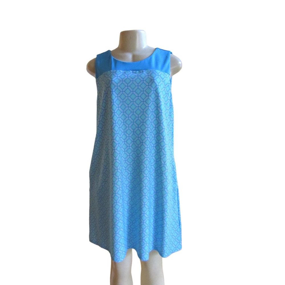 Jude Connally Blue and White Shift Sleeveless Dress in Size Large